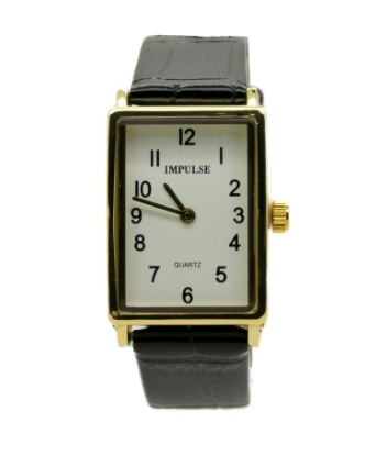 Show details for Impulse Rectangle - Gold Black Strap Picture of Impulse Rectangle - Gold Black Strap
